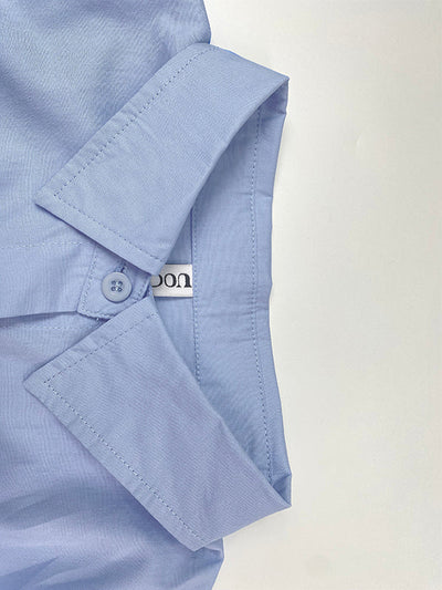 Loose Puff Sleeves Pleated Solid Color Split-Joint Lapel Maxi Dresses Shirt Dress