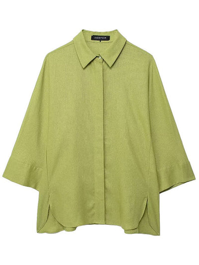 Loose Solid Color Split-Joint Split-Side Lapel Blouse + Elasticity Pleated Pants Trousers Two Pieces Set