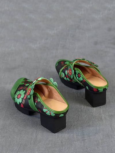 Women Fashion Flower Leather Platform Slippers
