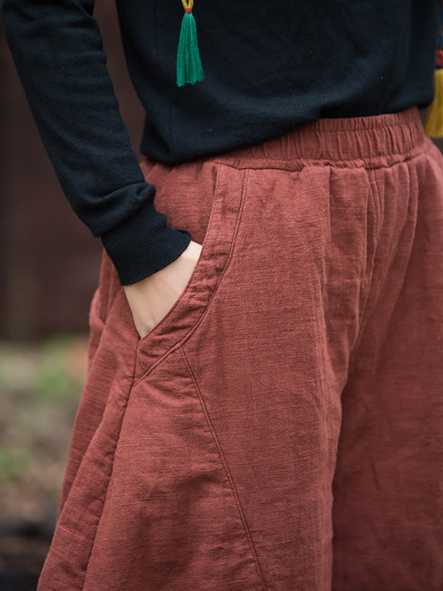 Women Vintage Autumn Solid Spliced Padded Harem Pants