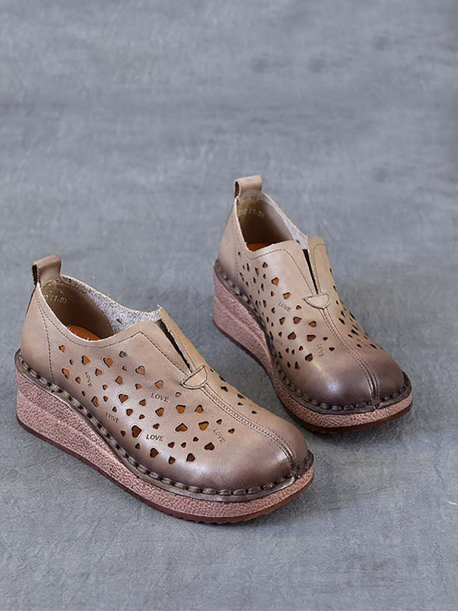 Women Summer Hollow Out Leather Platform Shoes