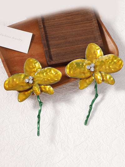 Flower Shape Rhinestone Shiny Earrings Accessories