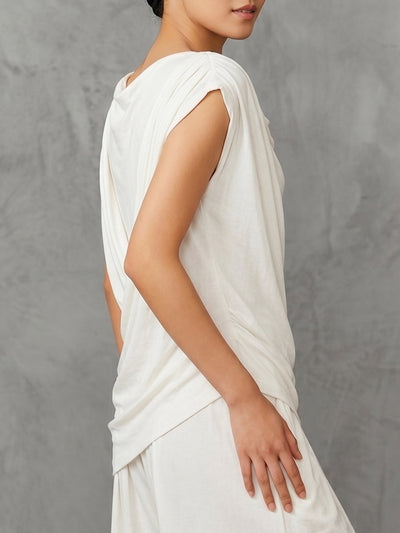 Loose Sleeveless Asymmetric Pleated Solid Color One-Shoulder Blouses&Shirts Tops