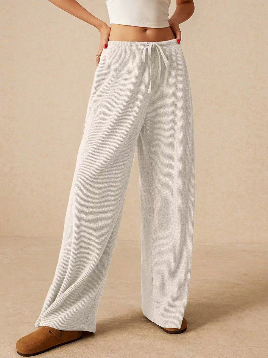 Elasticated Waist High Waisted Drawstring Solid Color Split-Joint Pants Trousers