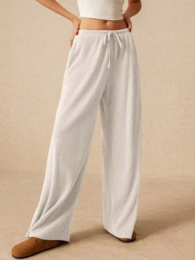 Elasticated Waist High Waisted Drawstring Solid Color Split-Joint Pants Trousers