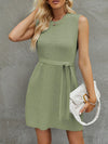 A-Line Loose Solid Color Split-Side Tied Waist Round-Neck Mini Dresses Sweater Dresses