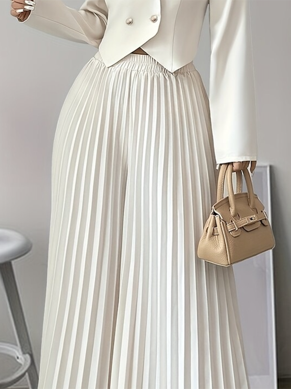 Loose Wide Leg Elasticity Pleated Solid Color Casual Pants Bottoms Trousers