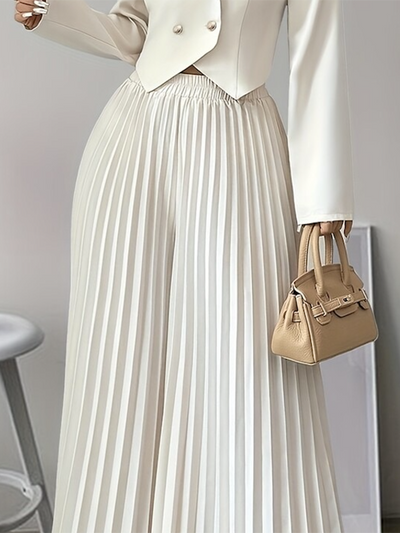 Loose Wide Leg Elasticity Pleated Solid Color Casual Pants Bottoms Trousers