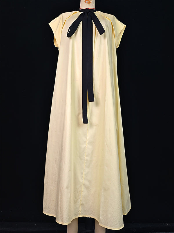 A-Line Loose Pleated Tied Round-Neck Midi Dresses