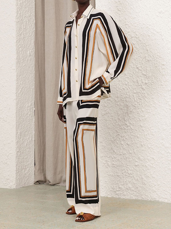 Loose Wide Leg Plaid Striped Tied Waist Casual Pants Bottoms Trousers