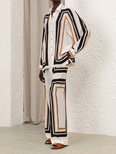 Loose Wide Leg Plaid Striped Tied Waist Casual Pants Bottoms Trousers