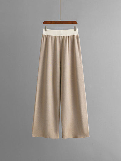 High-Low Contrast Color Split-Side V-Neck Sweater Tops + Elasticity Pants Trousers Two Pieces Set