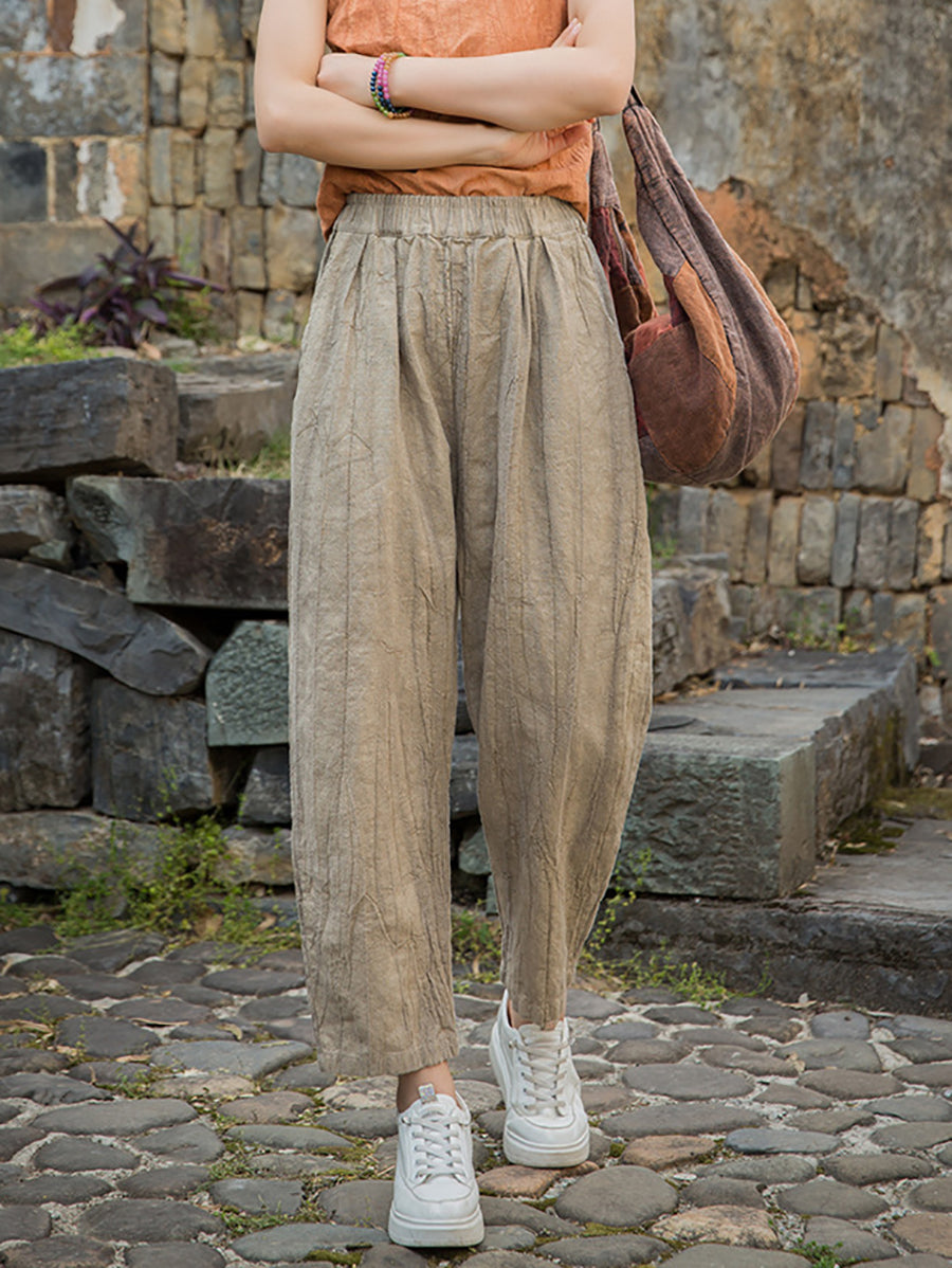 Women Summer Worn Tie-dye Ramie Harem Pants