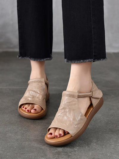 Women Summer Casual Soft Leather Flat Sandals