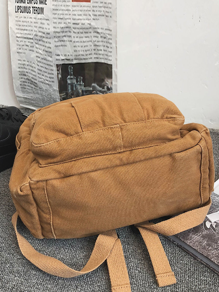 Women Casual Pure Color Canvas Backpack