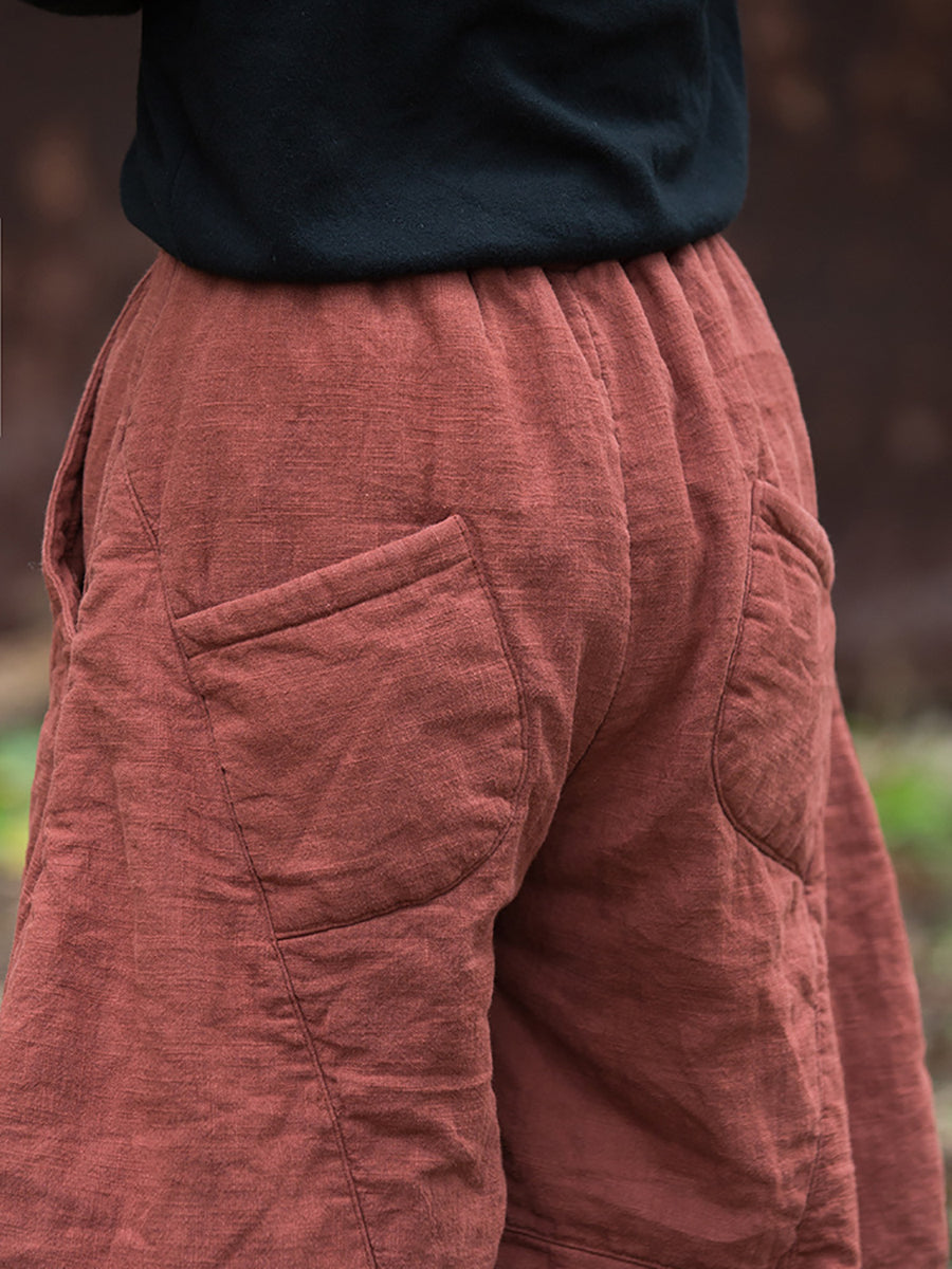 Women Vintage Autumn Solid Spliced Padded Harem Pants