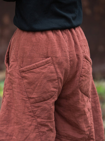 Women Vintage Autumn Solid Spliced Padded Harem Pants