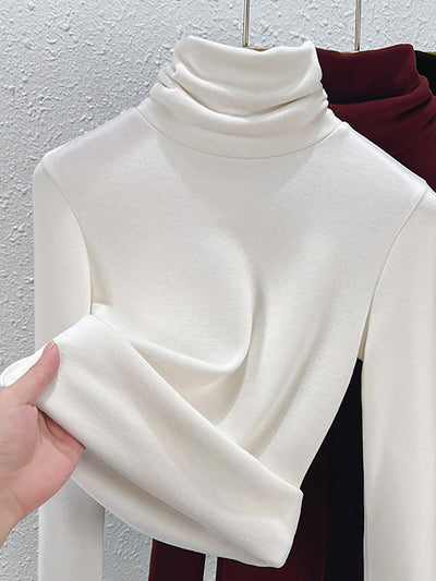 Women Winter Casual Turtleneck Buttom Fleece Blouse