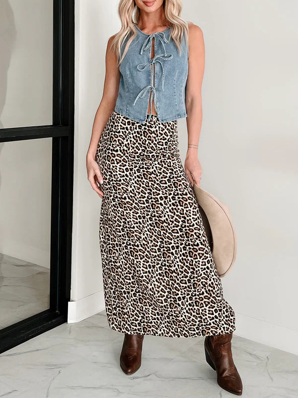 Loose Sleeveless Lace-Up Split-Joint Round-Neck Vest Top