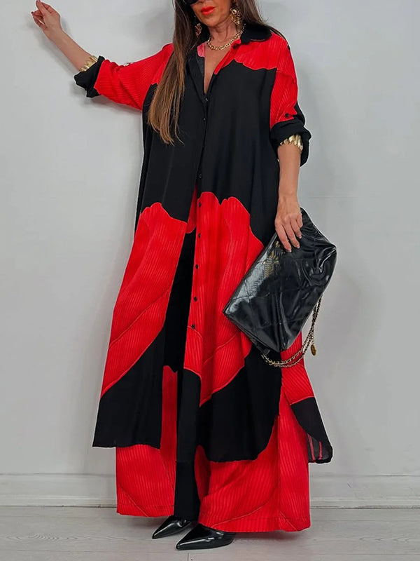 High Waisted Wide Leg Drawstring Elasticity Floral Printed Split-Joint Pants Trousers