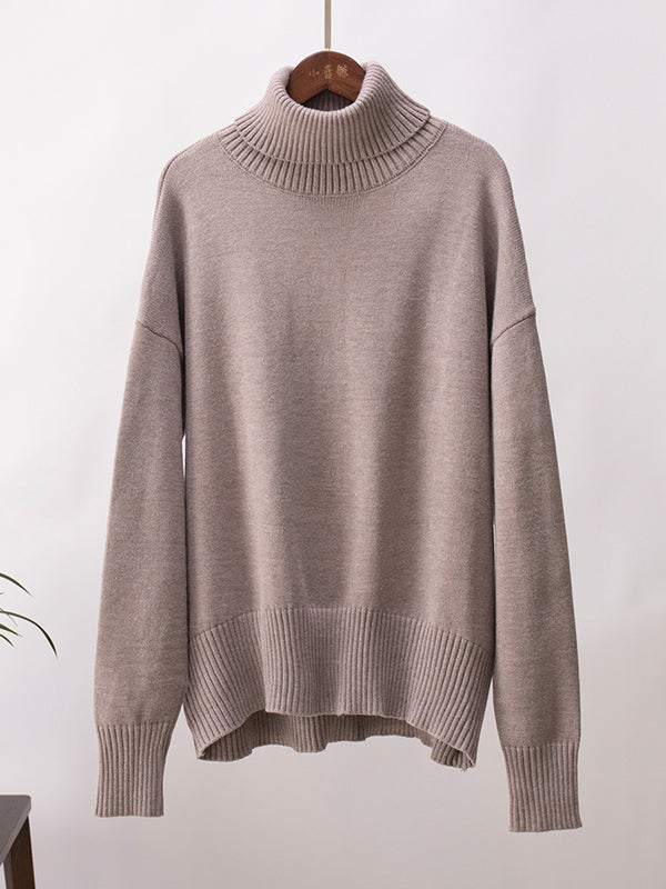 Long Sleeves Loose Solid Color High Neck Knitwear Pullovers Sweater Sweater Tops