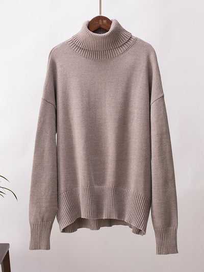 Long Sleeves Loose Solid Color High Neck Knitwear Pullovers Sweater Sweater Tops
