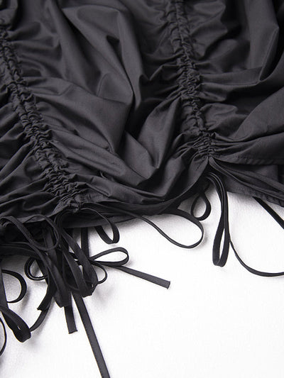 A-Line Elasticated Waist Asymmetric Drawstring Pleated Solid Color Skirts Bottoms