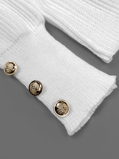 Long Sleeves Loose Buttoned Solid Color Split-Joint Round-Neck Pullovers Sweater Tops