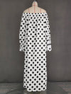A-Line Long Sleeves Elasticity Polka-Dot Split-Joint Off-The-Shoulder Maxi Dresses