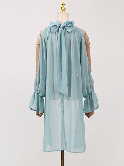 High-Low Long Sleeves Elasticity Hollow Pleated Solid Color Mock Neck Blouses&Shirts Tops