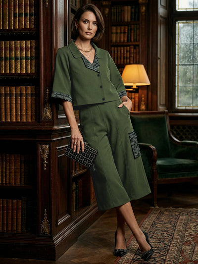 Loose Short Sleeves Buttoned Contrast Color Split-Joint Lapel Blouses&Shirts Tops