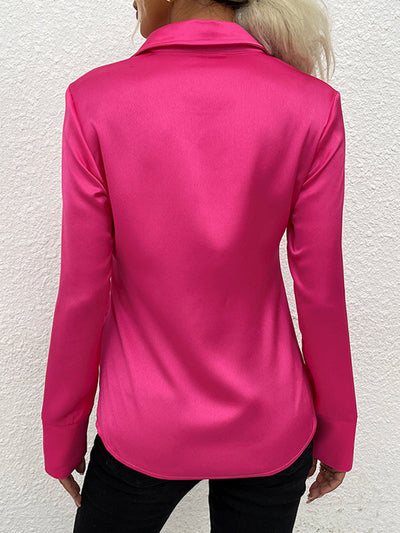Long Sleeves Loose Buttoned Solid Color Lapel Blouses&Shirts Tops