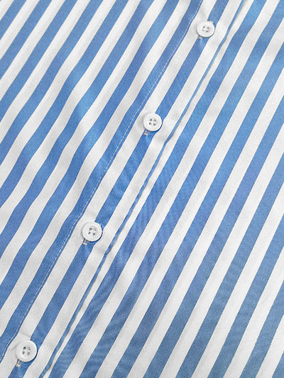 Balloon Sleeves Long Sleeves Buttoned Striped Bow Collar Blouses