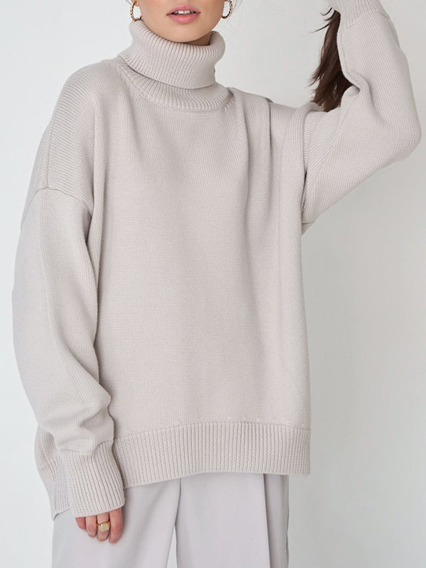 Long Sleeves Loose Solid Color High Neck Knitwear Pullovers Sweater Sweater Tops