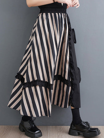 Elastics High Waisted Loose Flower-Embellished Split-Joint Skirts Bottoms