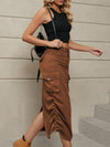 A-Line Buttoned Drawstring Pockets Solid Color Split-Side Skirts Bottoms
