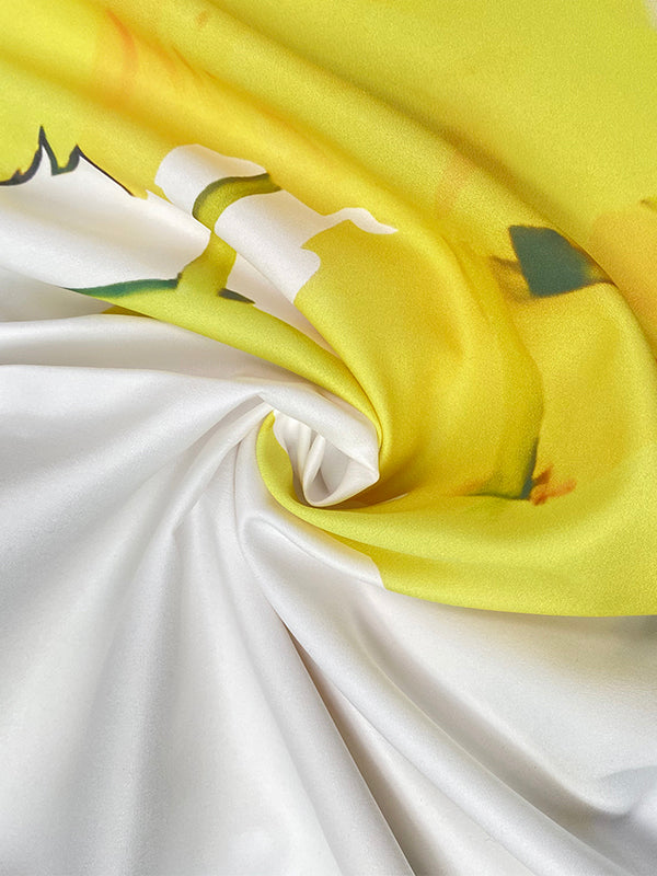 High-Low Long Sleeves Buttoned Flower Print Pockets Split-Side Stand Collar Blouses&Shirts Tops