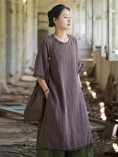 Plus Size Women Summer Vintage Tassel Split Hem Dress