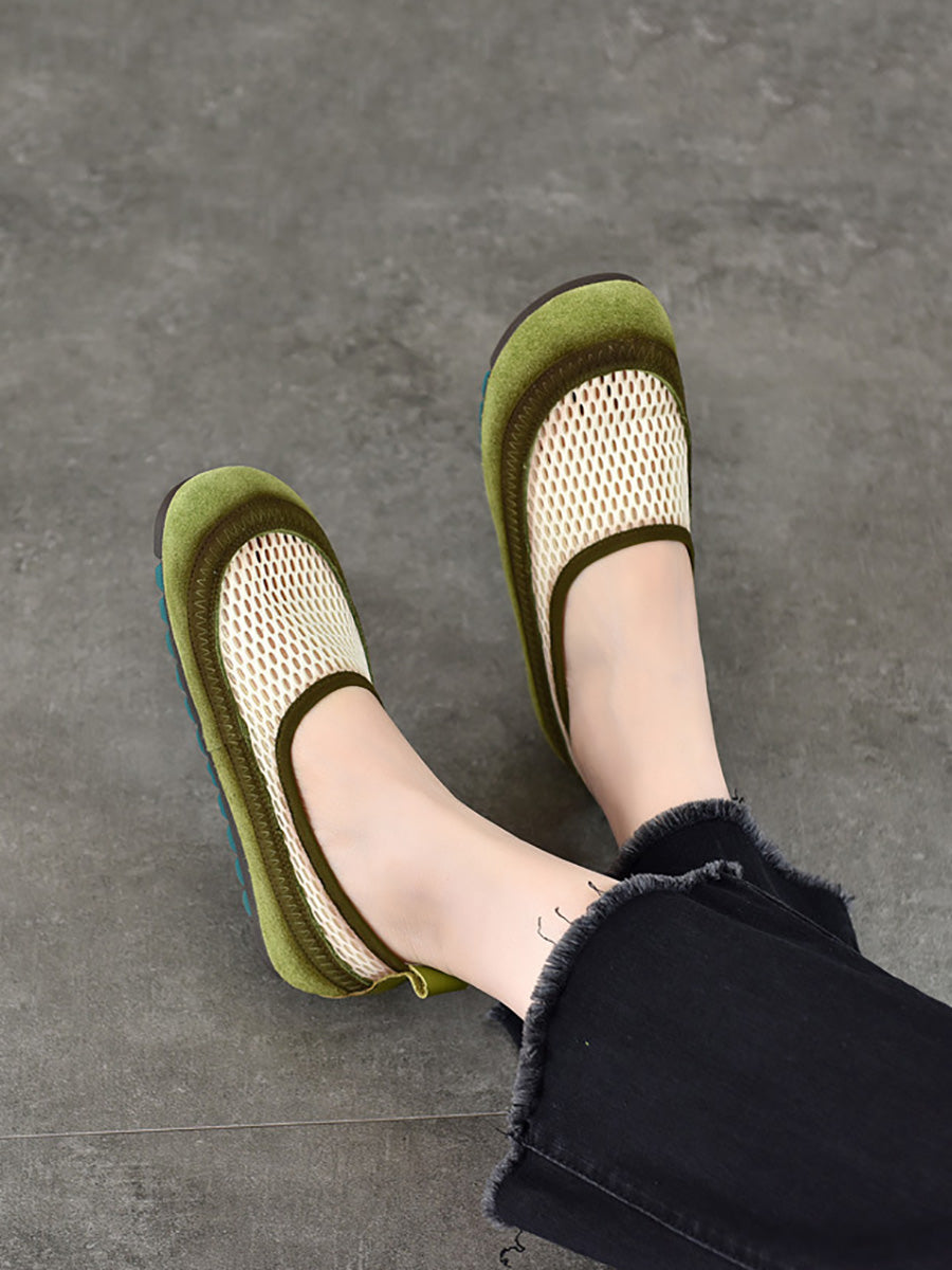 Women Summer Casual Leather Mesh Flat Shoes
