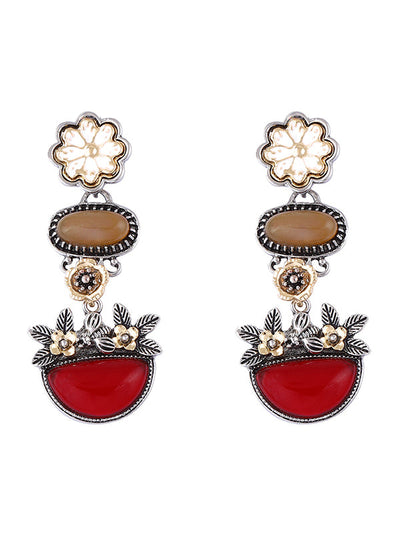 Chains Flower Shape Rhinestone Shiny Earrings Accessories