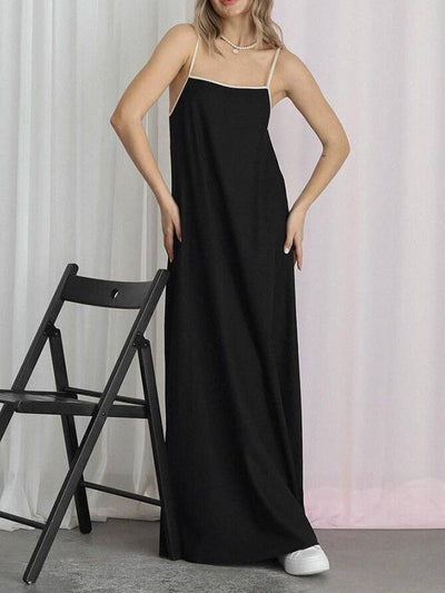 A-Line Loose Split-Joint Spaghetti-Neck Maxi Dresses