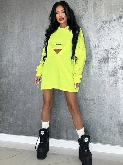 Loose Solid Color Round-Neck Mini Dresses & Vest Top Two Pieces Set