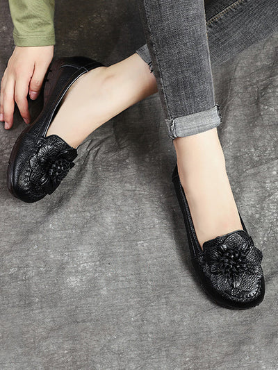 Women Summer Genuine Leather Flower Low Heel Shoes