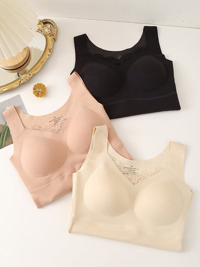 Women Autumn Warm Pure Color V-Neck Lace Base Vest