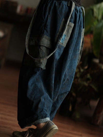 Women Summer Retro Cotton Low Crotch Pants Jumpsuits