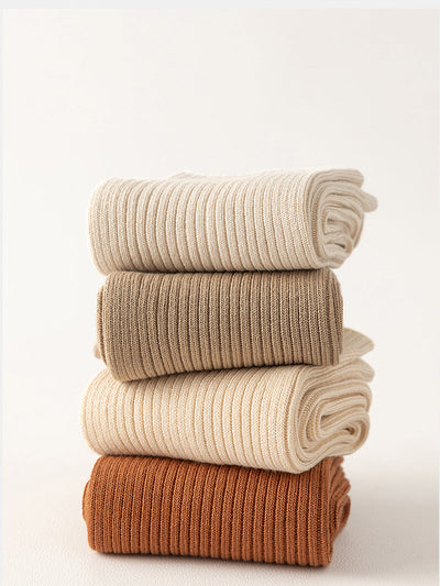 5 Pairs Women Casual Pure Color Mid-Heel Cotton Socks