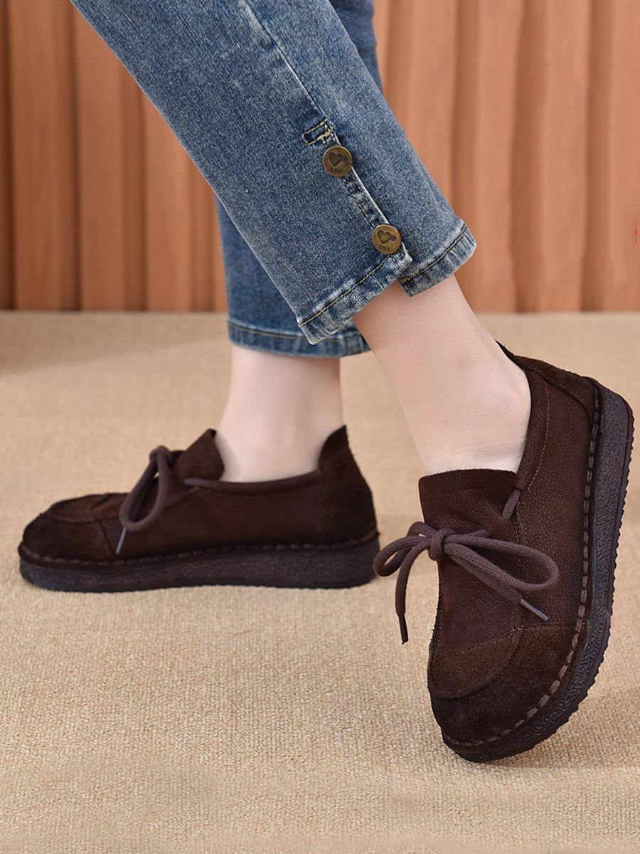 Women Autumn Genuine Leather Spliced Flat Shoes