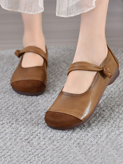 Women Vintage Autumn Leather Spliced Low Heel Shoes