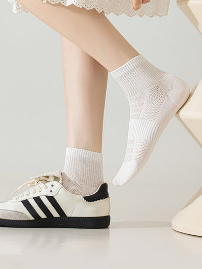 7 Pairs Women Summer Mid-Heel 100%Cotton Pure Color Socks