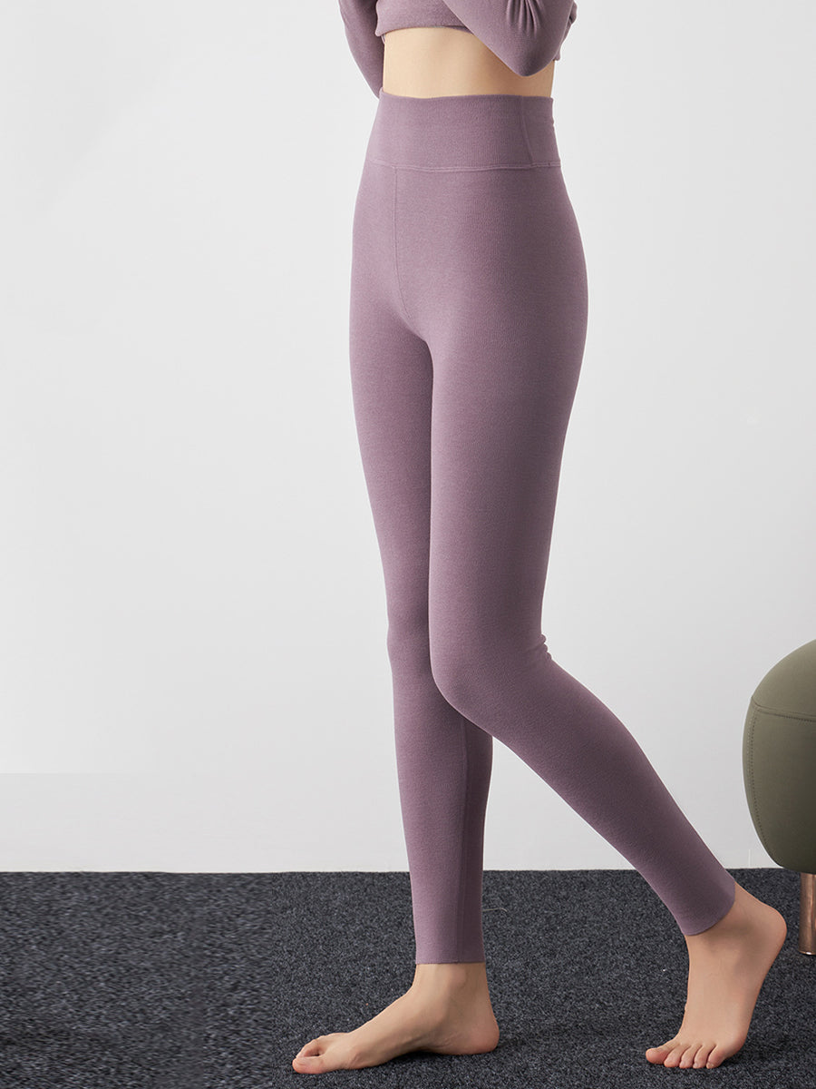 Women Autumn Warm Pure Color High Waist Leggings